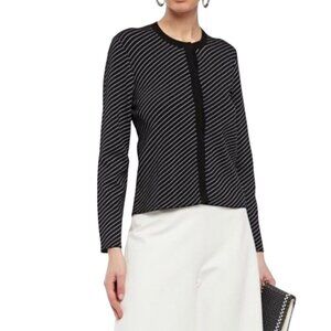 Maje Malicia Rayures Striped Long Sleeve Cardigan Black White Snap Size 2